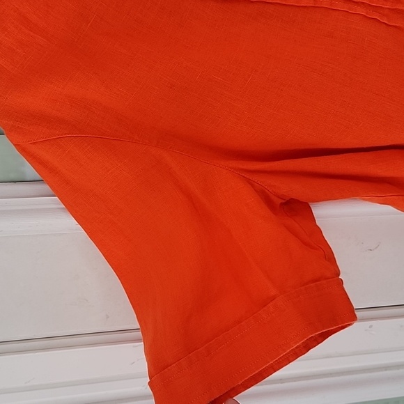 Liz Claiborne 💯 Linen Orange Button-Up Blouse Short Sleeve With Pintucks Sz 1X - Picture 5 of 9